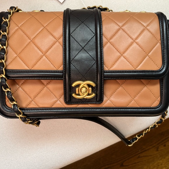 Authentic Chanel Lambskin Quilted Medium Elegant CC Flap Brown Black - Picture 9 of 9